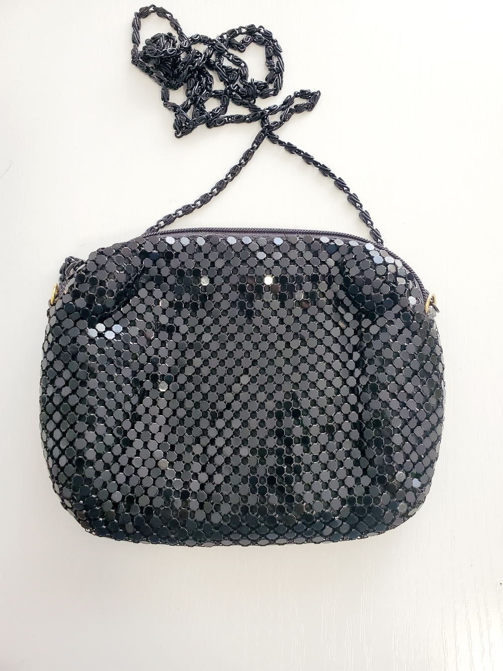 Black Metal Mesh Mini Crossbody Bag with Chain Strap